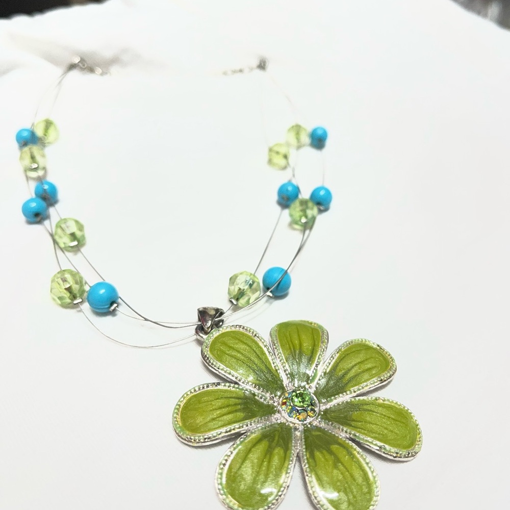 Green and Blue Floral Necklace